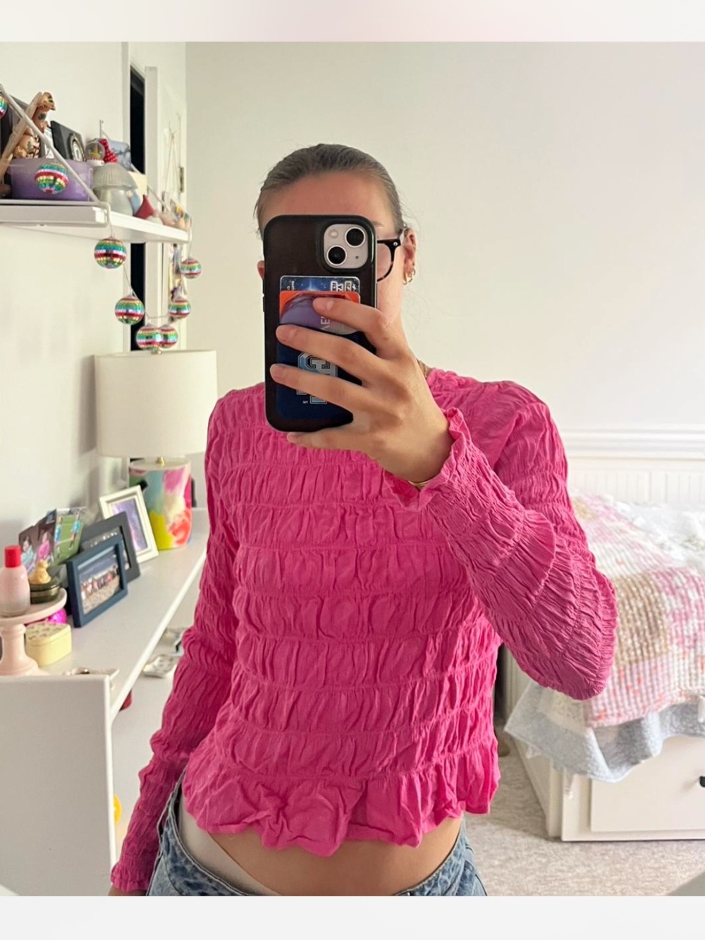 Sanctuary Hot Pink Ruched Long Sleeve Top